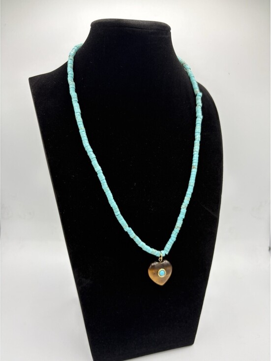 Mayamar Jewelry - Mayamar Turquoise Beaded w/Tiger's Eye Stone Heart Necklace 18" (NEW) 24K Plated